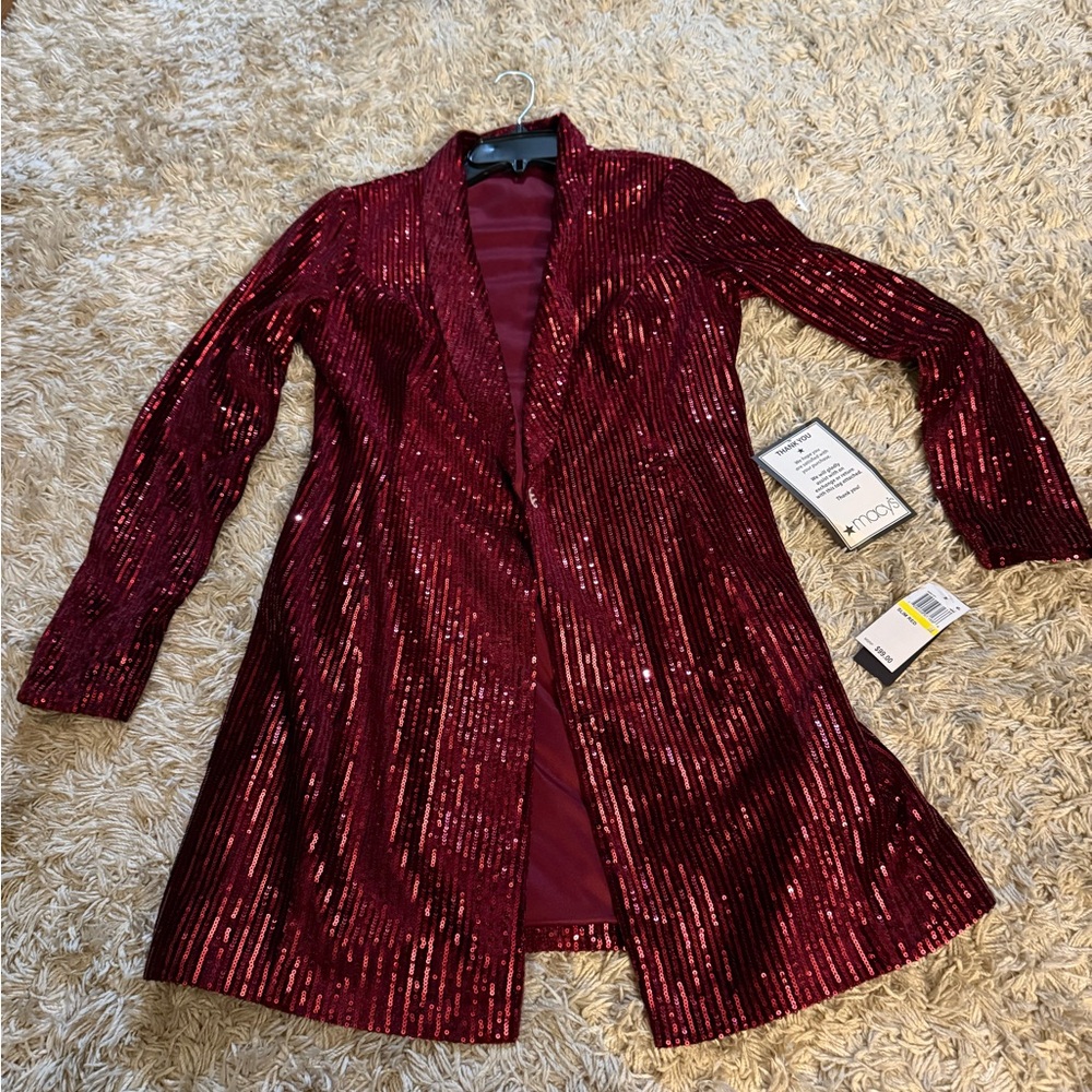 Red Sequin Blazer with Oversized Fit